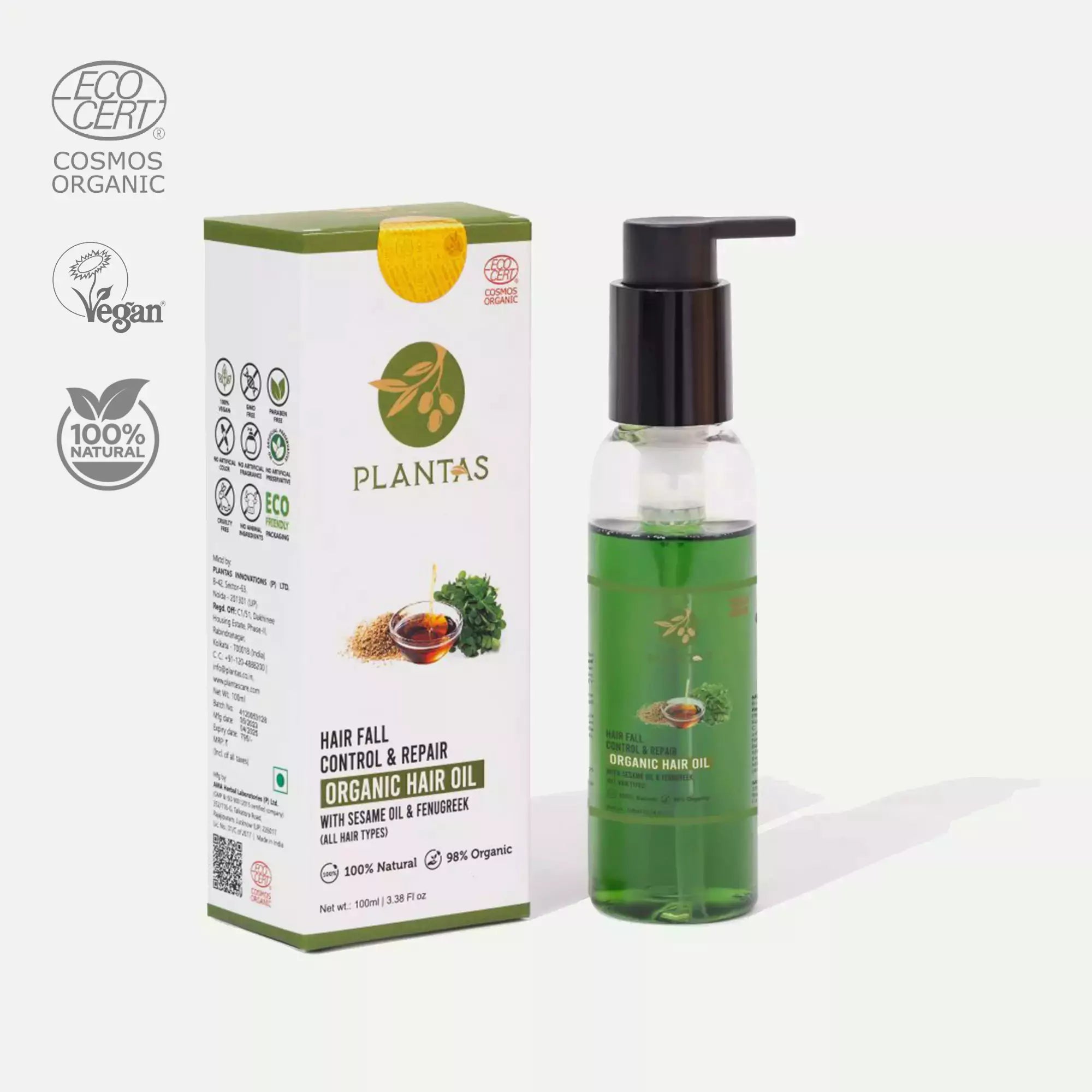 Plantas Organic Hair Oil - Hair Fall Control and Repair